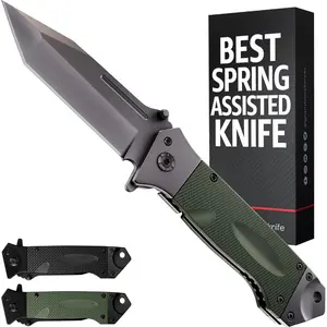 Spring Assisted Heavy Duty Pocket Knife for Men - 3.5" Tanto Sharp Blade - Folding Tactical Self Defense Japanese Knives with Portable Clip - for Hunting Camping Military Survival Work EDC 6688
