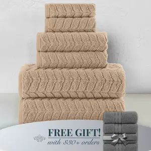 Mocassi 6-Piece Turkish Cotton Braided Towel Bundle with 2 Bath, 2 Hand and 2 Washcloths, Hotel Premier Quality
