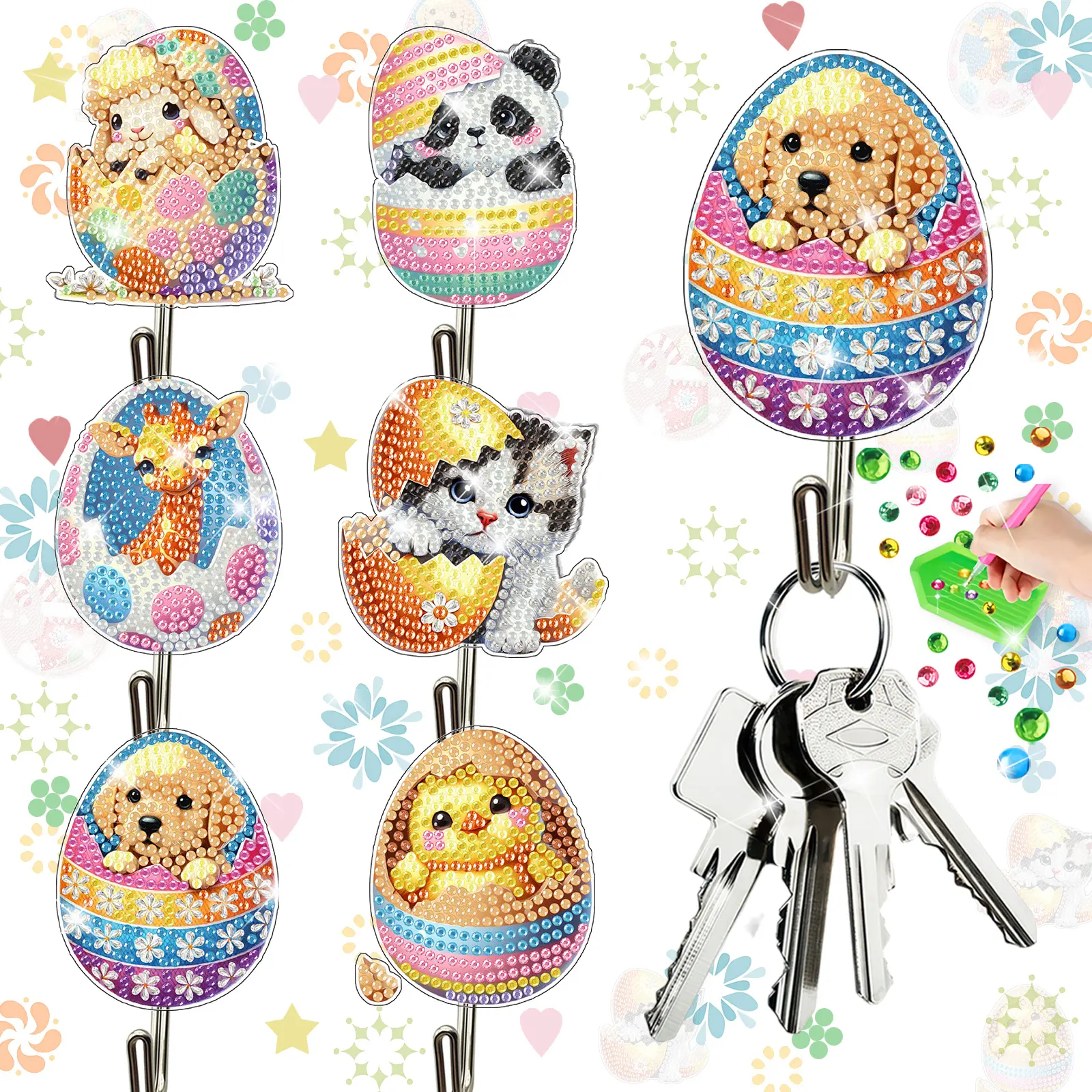 6-Piece DIY Diamond Painting Hooks, Easter 5D Diamond Art Hooks, Craft Art Backed Hooks, Includes Backed Hooks and Tool Kit, Craft Kit Suitable for Adults