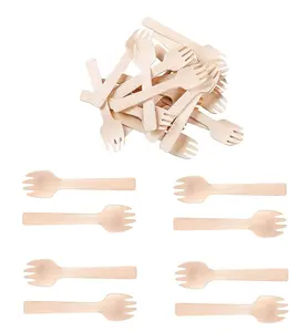 Mini Wooden Spork, 100 count  Forks, Disposable Wooden Forks for Dessert, Appetizers,