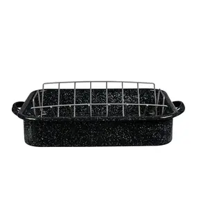 Granite Ware 19-Inch Roasting Pan With V-Rack - Nonstick Rectangular Roaster for Poultry, Baking, Broiling, Grilling - Durable Cookware, Made of Steel