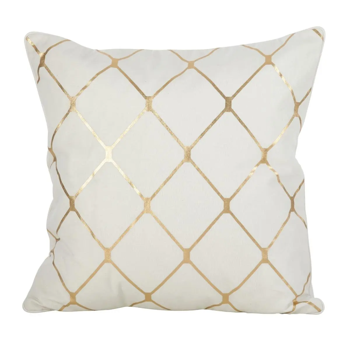212 MAIN 18 in. Square Shape Decorative Pattern Standard Pillow - 100% Cotton Metallic Diamond Design, Gold Finish, Contemporary Decor, Machine Washable Bedding Accent, Home Decorative Cushion