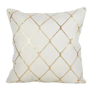 SARO  18 in. Square Metallic Diamond Design Pillow Gold