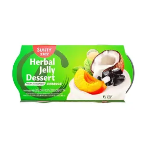 SUNITY Peach Coconut Flavored Grass Jelly Drink 2 Cups 610g - Refreshing Asian Dessert Beverage