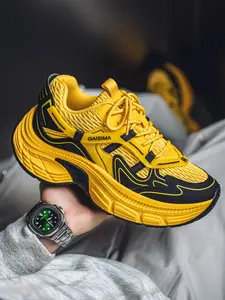 Men's Trendy Mesh Sports Shoes, Comfortable Thick Sole, Casual Style, PU Leather Upper, Medium Shoe Width, All Seasons Wear, Chunky Running Sneakers