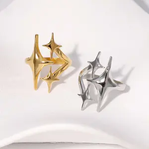 Star stainless steel ring four-pointed star ring opening adjustable ladies daily wear gift Star stainless steel ring four-pointed star ring opening adjustable ladies daily wear gift