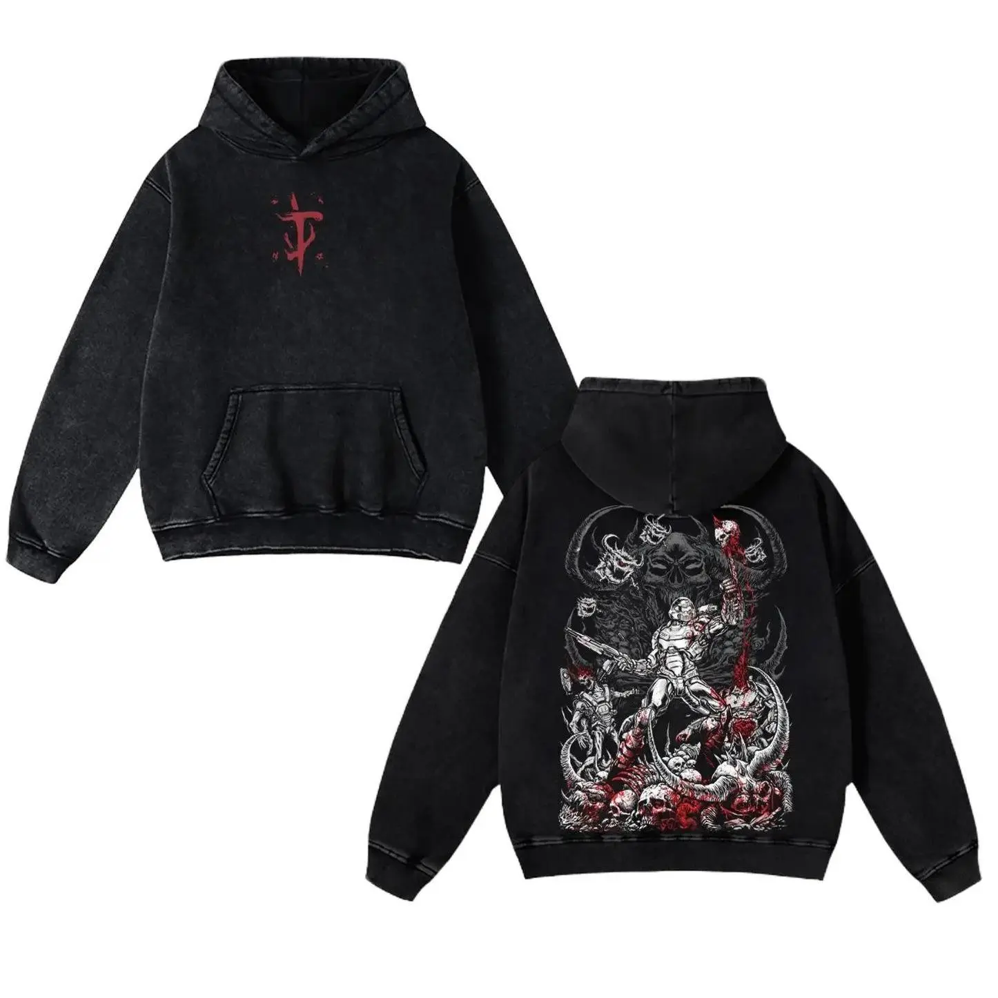 Doom the Dark Ages Eternal v2 doom slayer Game RPG action fps GOTY Washed Tshirt 2 Sided Cotton unisex graphic tees hoodie game merch Menswear Clothes Soft Top Apparel