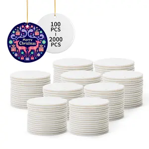 Wholesale Sublimation Ceramic Ornaments Bulk White 2.75 Inch Round Blank with Gold String for Crafting DIY Personalized Christmas Home Decor Bulk(100-2000 PCS)