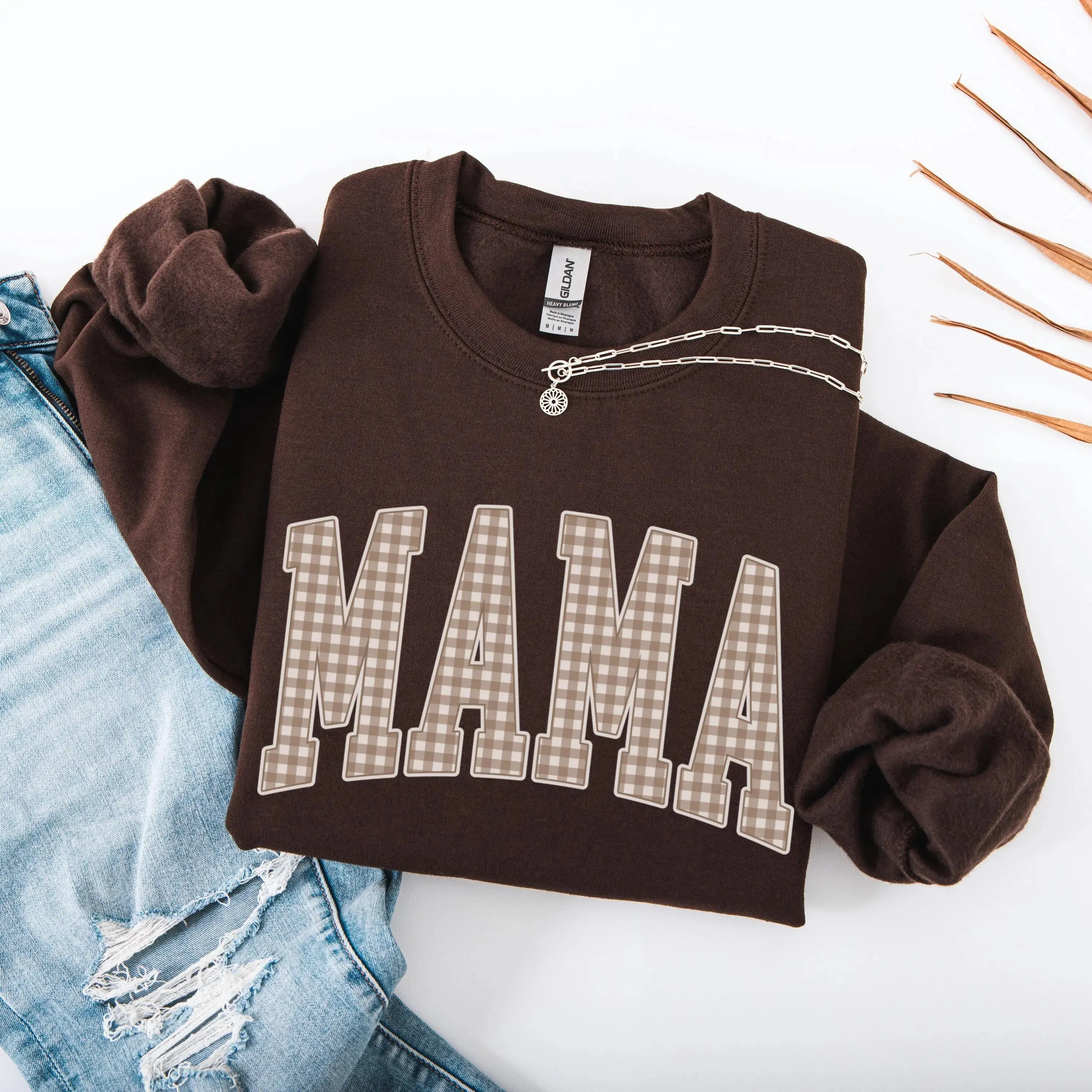 Gingham Mama Sweatshirt – Vintage Mama Sweatshirt, Trendy Mama Crewneck, Mothers Day Gift, New Mom Sweatshirt, Baby Shower Gift, Pregnancy Announcement
