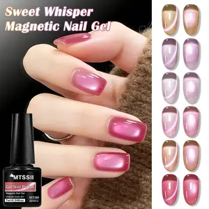 MTSSII 7ml Pink Storm Magnetic Gel Nail Polish, 6colors Red Ruby Waterlight Cat Eye Nail Gel Porcelain White Glass Bead Effect Sparkling LED UV Nail Gel Essential for Home Salon Nail Art DIY Manicure