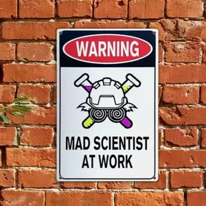 Crazy Scientist Metal Sign, Science Decorative Wall Art, Halloween Prop & Classroom Chemistry Gift, Unique Home Decoration