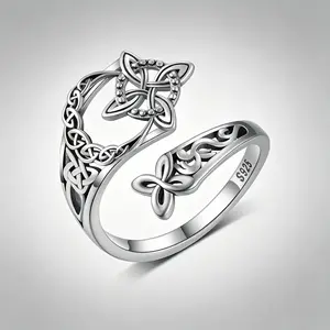 Women's Sterling Silver Vintage Adjustable Classic Cuff Eternity Band Ring - Exquisite Minimalist Openwork Design Fashion Jewelry - Trendy All-Match Accessory for Valentine Gifts, Party Daily Wear beautiful