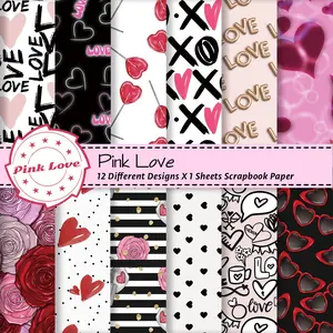 Valentine's Day Scrapbook Paper Set, Floral Heart Patterns Thin Papers, DIY Handmade Journaling, Collage Art, Origami, Mixed Media Crafts