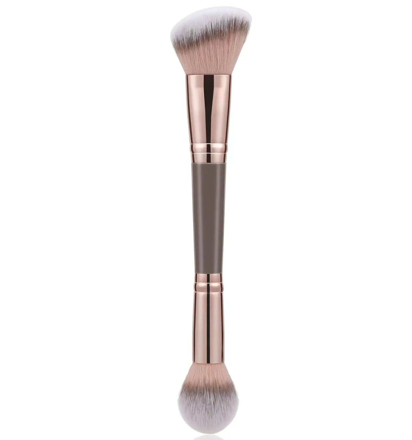 Double-Ended Angled/Round Top Contour Brush for Liquid Powder, Concealer Cream and Blush Makeup Brush - Brown