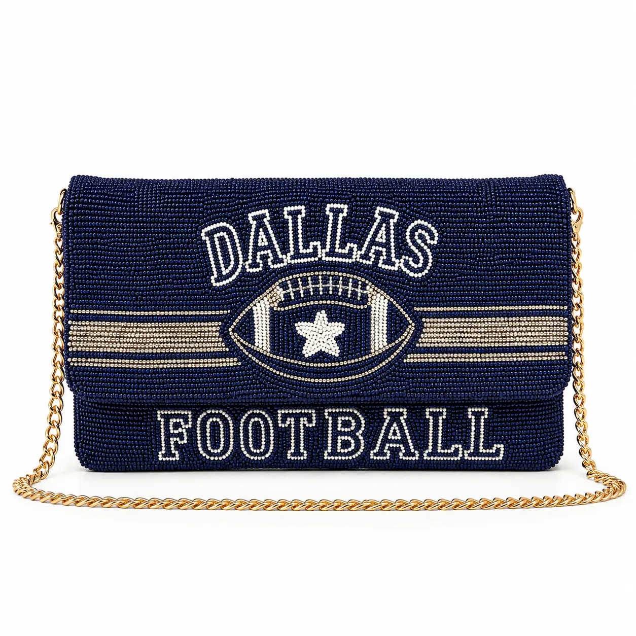 Dallas Football Beaded Crossbody Clutch – Navy & Gold