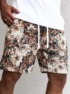 Men's Floral Print Contrast Trim Drawstring Waist Shorts, Loose Casual Comfy Breathable Shorts for Summer, Men's Bottoms for Daily Wear