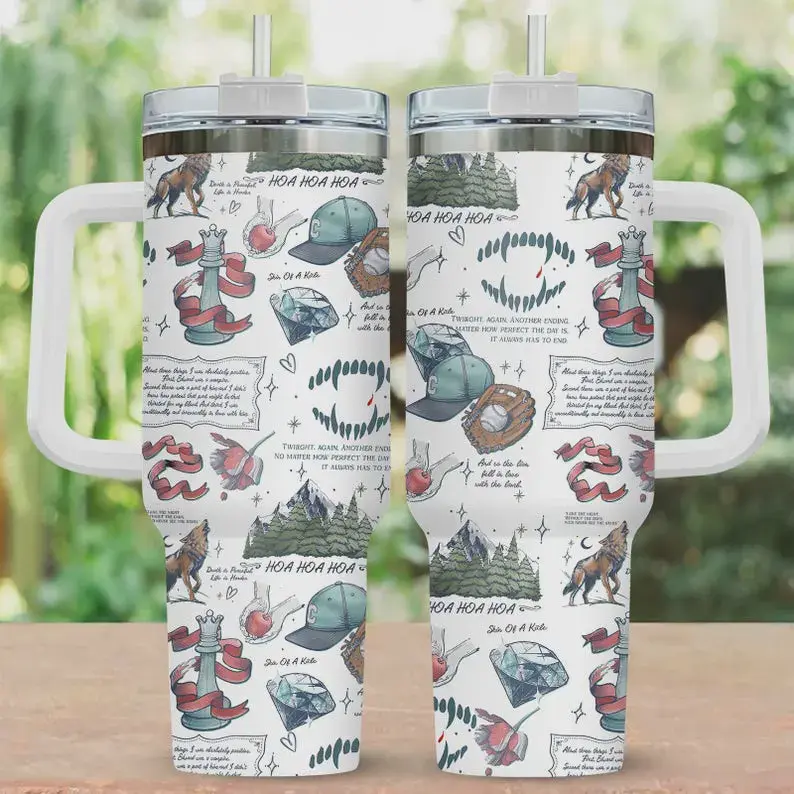 Twilight 40oz Tumbler, Vampire Wolf Romance Stainless Tumbler, Twilight Saga Fan Apparel, Edward Bella Drinkware Tumbler, Romance Book