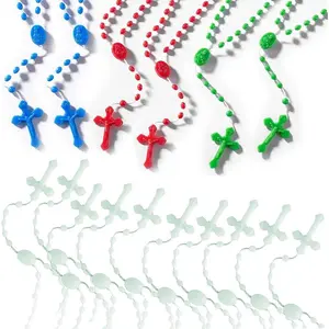 17'' Luminous in The Dark Plastic Rosary, 18 Rosary Set - Durable Material Vintage Design, Ideal Religious Faith Gift