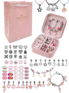 princess themed heart & star & shell design jewelry making kit, including beads & charms & accessories, designer diy jewelry making kit for bracelet necklace earrings, valentine's day, gift, crafts, bead set