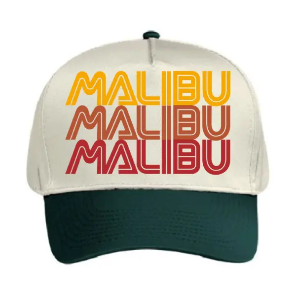 Malibu 70's Five Panel Pro Style Baseball Cap - Structured Firm Front Panel, High-Profile Crown, Adjustable Snapback Tab, Matching Color Sweatband & Visor, Made in USA