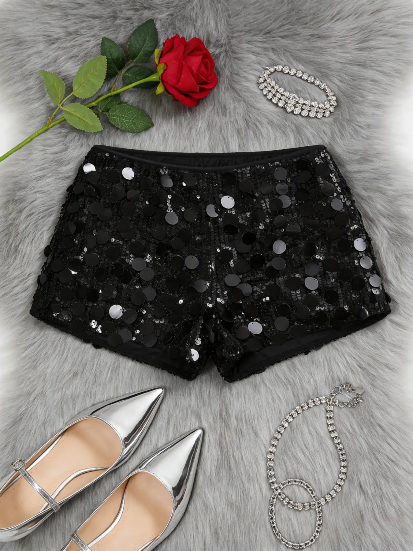 Women's Sequin Elegant Sexy Chic Fashion Shimmering Bodycon Shorts, Perfect for Christmas Thanksgiving Party Work Multi-Occasion Wear, Fall & Winter New Arrival, Womenswear