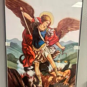 Saint Michael Image San Miguel Agaou Belie Belcan Ogou Shango vodou 8" x 11" image Vodou Cromo Lwa Catholic Chromolithograph Loa Virgin Altar god w/or without the frame.