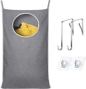 Waterproof Rectangular Overdoor Hook Hanging Laundry Hamper Bag - 20"×30"×0.5" Modern Oxford Fabric, Single Compartment, Laundry Storage for Dirty Clothes, Blankets in Bathroom (Grey)