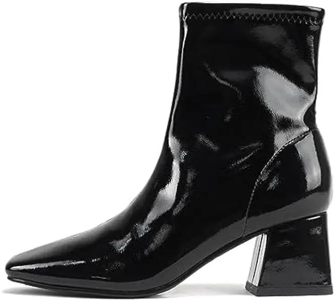 Delicious ADENA Women’s Square Toe Ankle Booties, 2.25” Flared Block Heel, Soft Stretch Shaft & Side Zipper