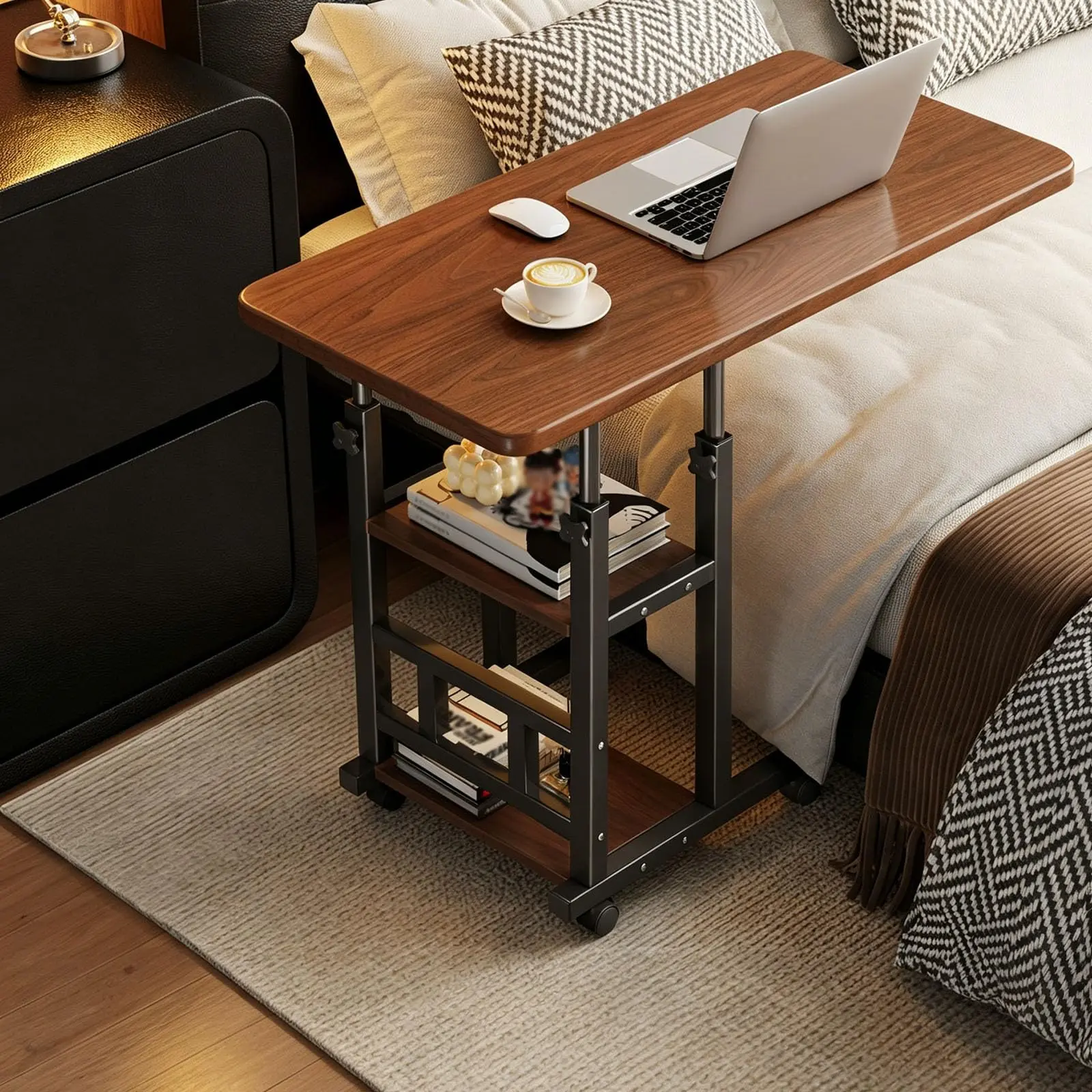 Bedside Table with Storage Shelves and Adjustable Height for Bedroom Organization and Convenience
