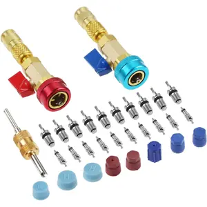 R134A Valve Core Quick Remover Installer Tool Set, AC High Low Pressure Valve Core Remover Tools Kit for R134A Refrigerant Air Conditioner System