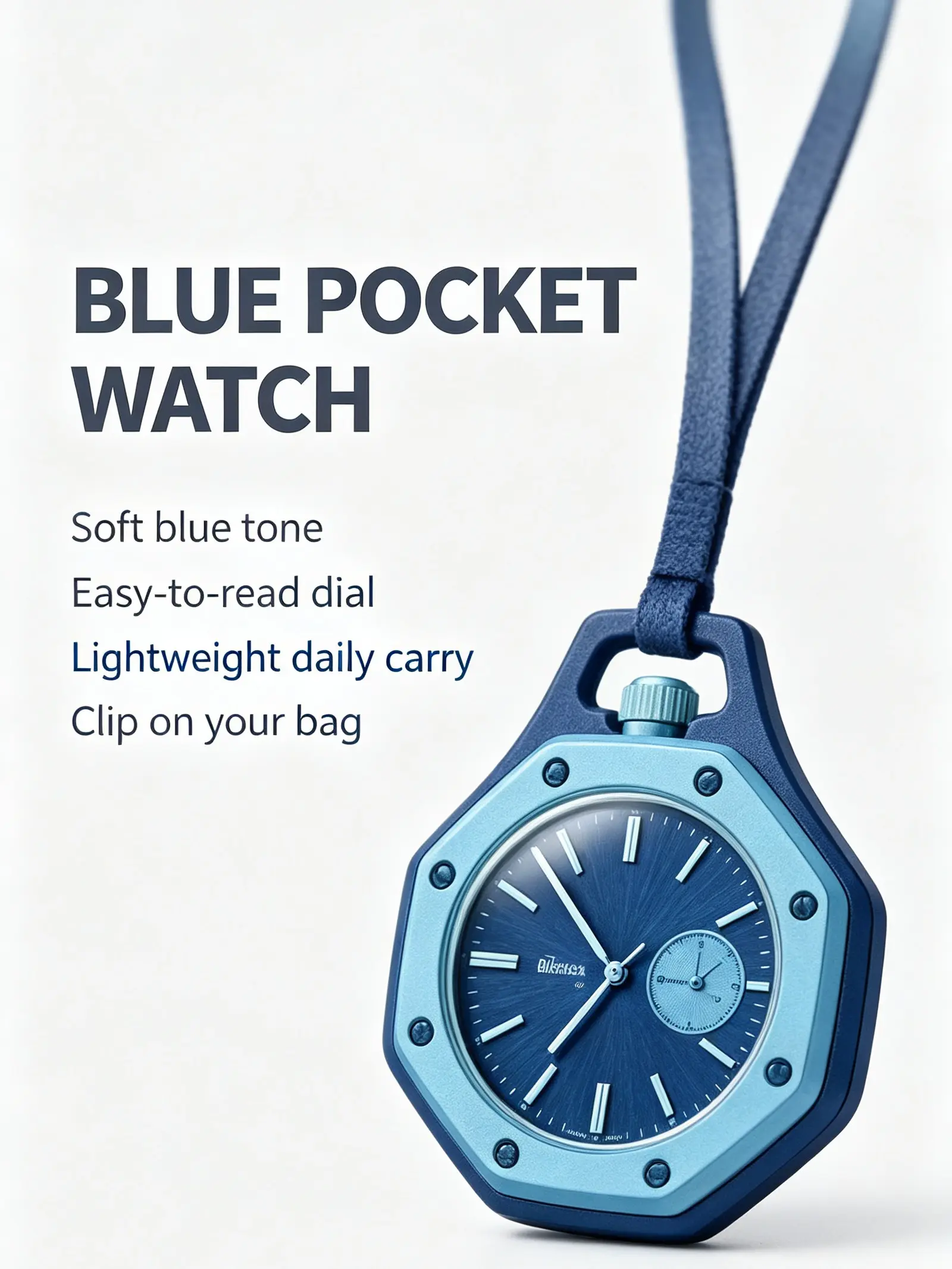 2-Tone Blue Soft Bag Clip Pocket Watch - Durable, Lightweight, Easy-Read Dial Sports & Outdoor Accessory, Minimal Elegance Daily Carry Item, Ideal Gift