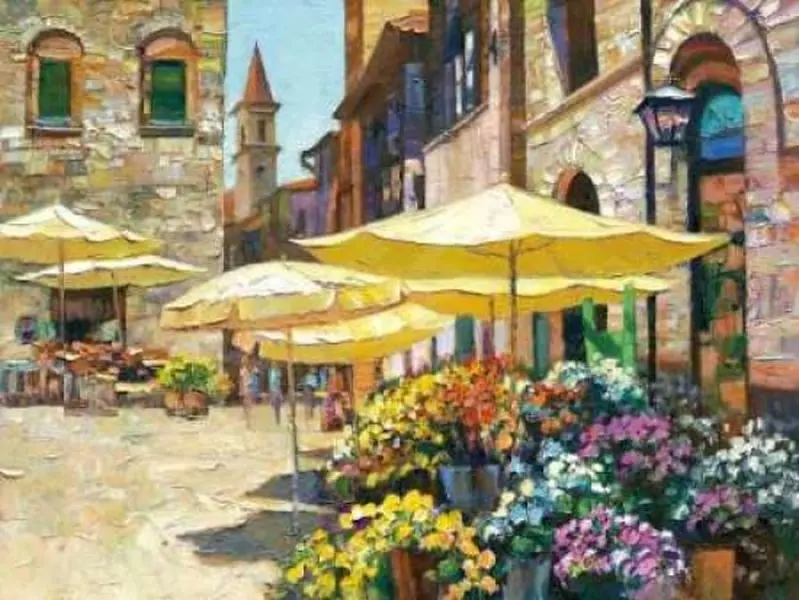 Image Conscious PDXB2702DSMALL Siena Flower Market Poster Print by Howard Behrens, 9 x 12 - Small