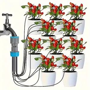 Drip Irrigation Kit Plant Watering System, Fast Connect Automatic Irrigation Kit, Upgraded Auto Easy DIY Watering Device Supported 10 Pots For Potted Plants, Small Gardens, Raised Beds, Greenhouse, Flower Bed, Patio LawnIncludes 3/4" Adapte