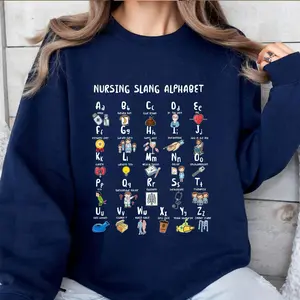 Funny Nursing Slang Alphabet Sweatshirt, Nurse ABCs Shirt, Rn Tee, Slang Terminologies Nursing Appreciation Gift, Registered Nurse Gift Casual Cotton Jersey Womenswear