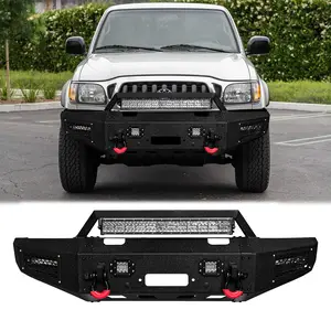 TIOYAR Steel Front Bumper Black Texture Compatible 1995-2004 Toyota Tacoma with Winch Plate & LED Lights & 2 x D-Rings for Off-Road Performance