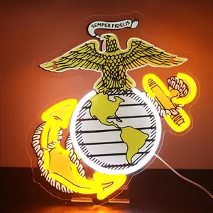 Marine Corp Neon Lights Veteran Neon Signs Wall Decor for Man Cave Bedroom Bar Military Themed Gift Art for Christmas Party