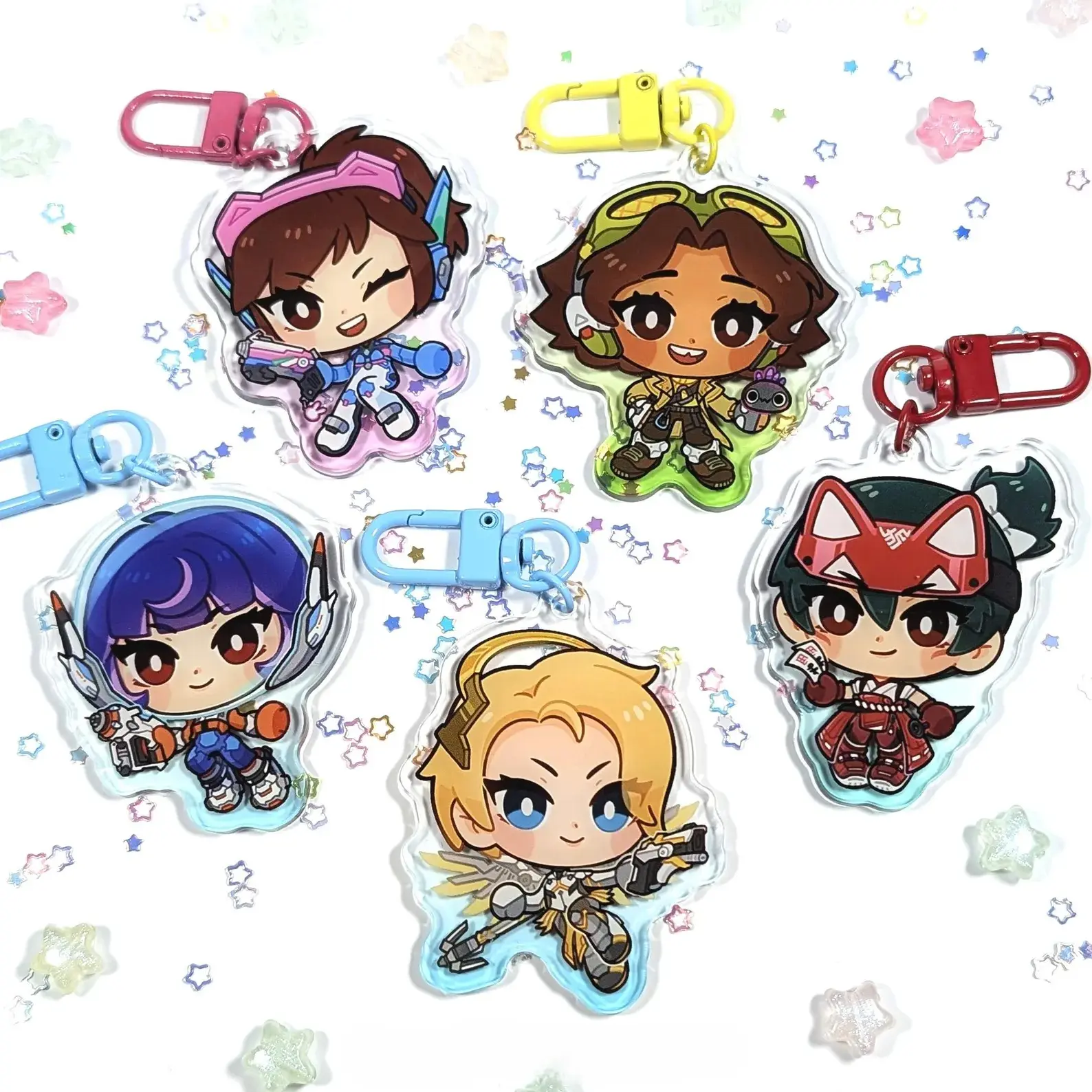 Juno, Kiriko, Mercy, DVA and Venture Keychains, Overwatch 2 Keychain! Small, Meaningful, And Full Of Character, Unique Keychains That Add Charm To Every Bag And Key.