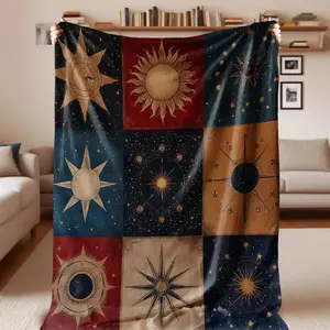 Astrology Sun Moon Blanket,Blanket Heavenly Vintage Star Moon Boho, Bohemian Sun Moon Stars Blanket,Vintage Blanket,Soft Blanket,Birthday Gift