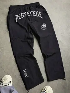Manfinity Sport Corelite Men's Letter Print Drawstring Casual Pockets Sports Sweatpants, Black Sweatpants, Men's Sweatpants, Sweatpants, Persevere Sweatpants Fall Breathable