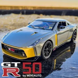 1:24 Scale GTR50 Model Car Toy Diecast Metal Sound Light Pull Back Doors Opened Shock Absorption Miniature Vehicles Boys Gifts