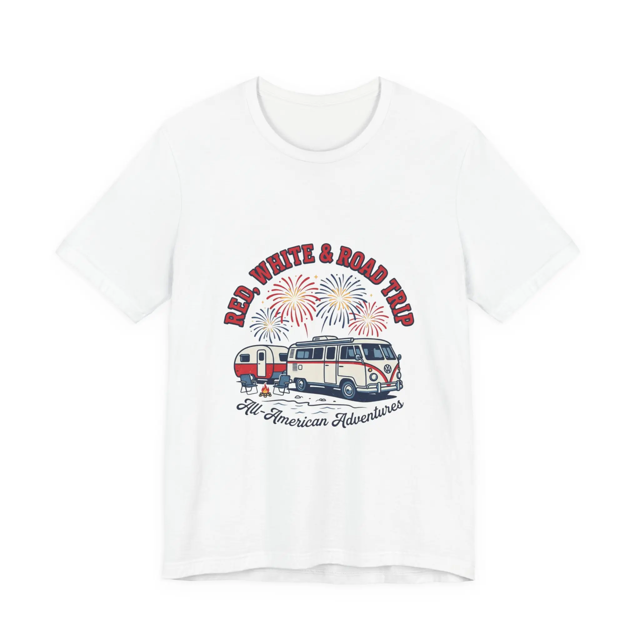 Red White and Road Trip Vintage VW Vans T-Shirt | Fireworks Americana