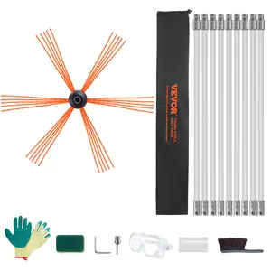 VEVOR 30 Feet Chimney Sweep Kit, Summervibes,Summervibes, w/ 9 Reinforced Nylon Flexible Rods, Ergonomic Chimney Cleaning Brush, 360-Degree Brush Chimney Cleaner, Rich Accessories for Fireplace Flue Home Use Fits most Pipes