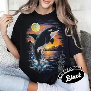 ✨ Vintage Orca Killer Whale Graphic Tee |   Sunset Ocean Nature T-Shirt |   Comfort Colors Cotton Short Sleeve |   Retro Wildlife & Marine Life Apparel |   Gift for Whale Lovers & Nature Enthusiasts