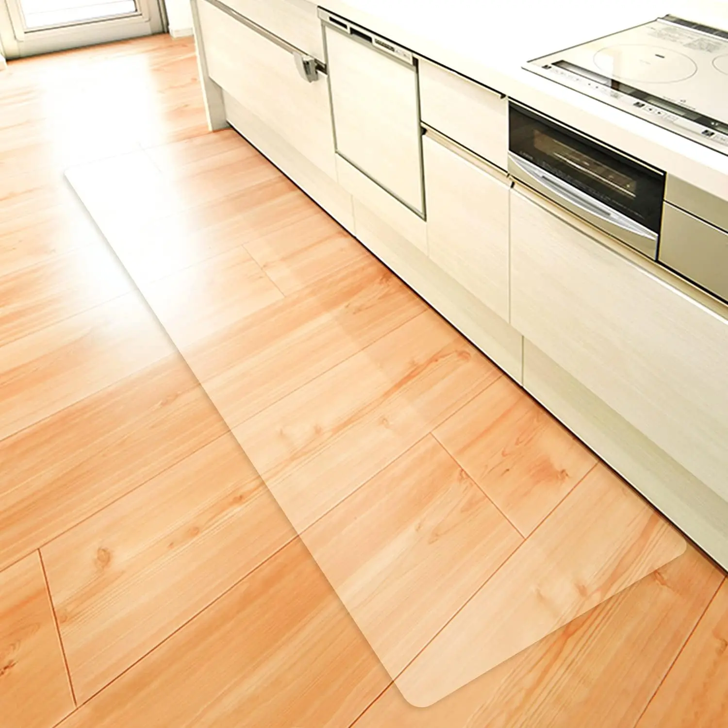0.6-in Extra Thick Transparent PVC Kitchen Floor Mat - Modern, Durable, Cushioned, Floor-Protecting, Waterproof, Oil-Proof, Stain-Resistant, Easy-to-Clean, Non-Slip for Kitchen Decor