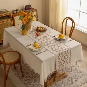 Boho Style Lace Rectangle Tablecloth, 1 Count Solid Color Tablecloth, Table Decoration Supplies for Home Kitchen Dining Room