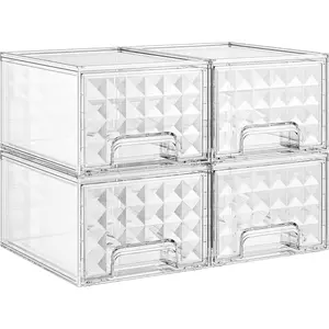 Stackable Storage Drawers, Makeup,  Bottle and Bathroom Cabinet Organizer, Plastic Drawer Organizer for Undersink, Cabinet, , Kitchen, Pantry, Ideal Gifts for Women, Clear, 4 Pack