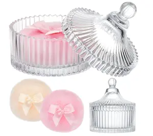 Tioncy 3 Pcs Large Body Powder Puff and Container Valentine's Day gift Powder Container with Puff Crystal Case Soft Washable Reusable Velour Face Body Glitter Wet Dry Makeup (Classic,Clear)