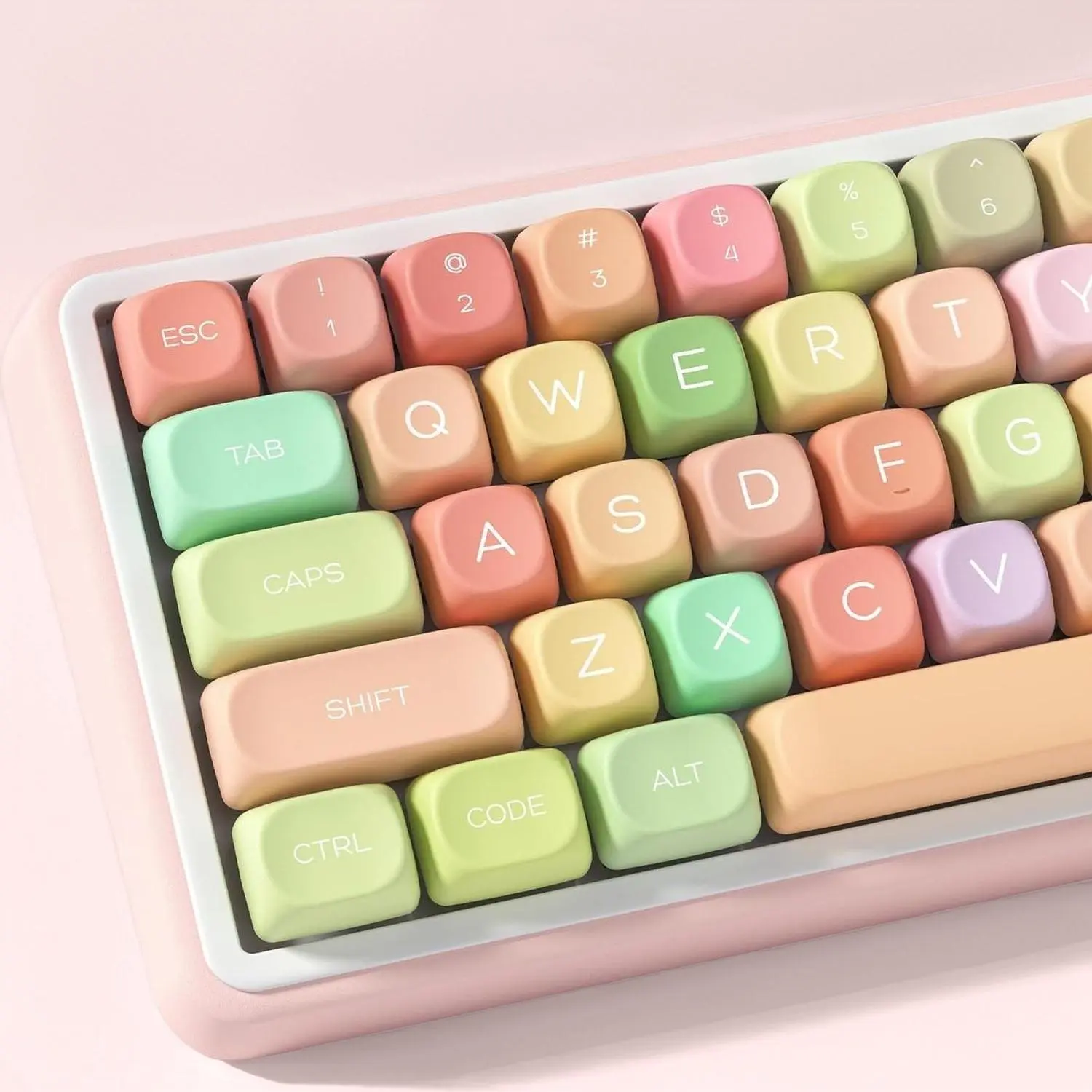 P-Z 134-Key Candy Dye-Sub Print PBT Plastic MOA Profile Custom Keycap Set with Rounded Curved Surfaces for ANSI Layout Mechanical Keyboards, Stable Rainbow for Mechanical Keyboard Users