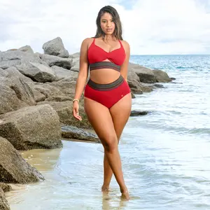 Popilush Women's Snakeskin Print High-Waisted Two-Piece Bikini - Push-Up Swimsuit with Ruched Front & Wide Ribbed Band for Beach & Pool-live