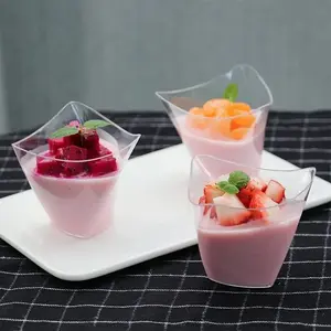 Mousse Cake Cups, Square Dessert Cups, Slanted Mouth Pudding Jelly Cups, Tiramisu Coconut Cups, Disposable Plastic Cups, 5/10/20/50 Pieces